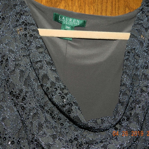 Women's Ralph Lauren Charcoal Lace w/Sequin Dress - Picture 3 of 4